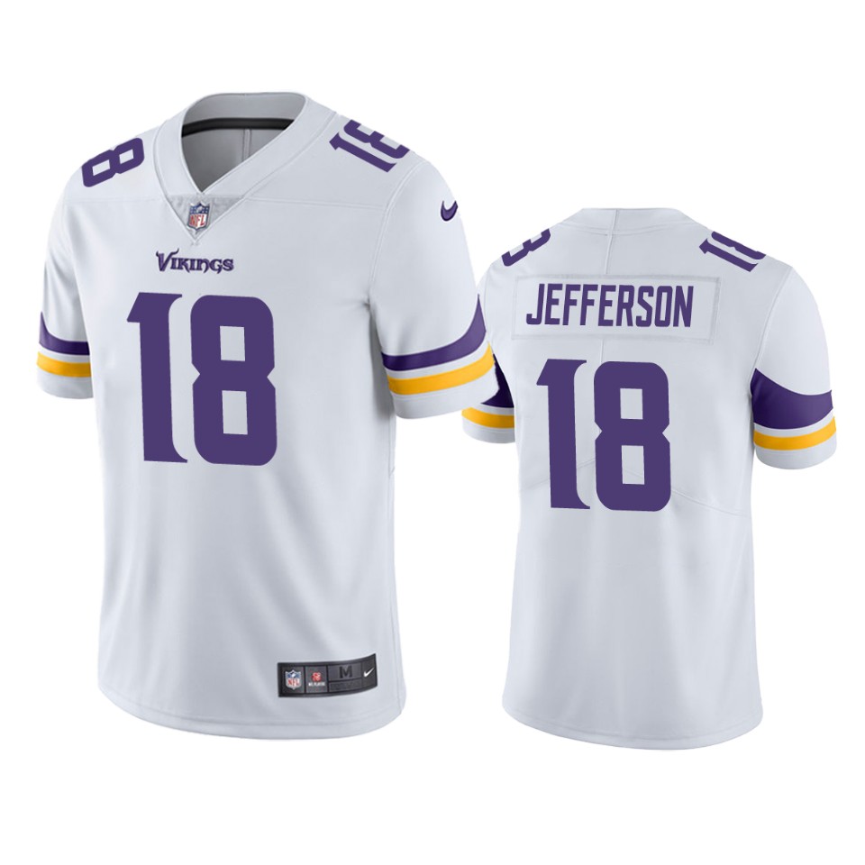 Men's Minnesota Vikings #18 Justin Jefferson White NFL Vapor Untouchable Limited Stitched Jersey Men's Minnesota Vikings #18 Justin Jefferson White NFL Vapor Untouchable Limited Stitched Jersey